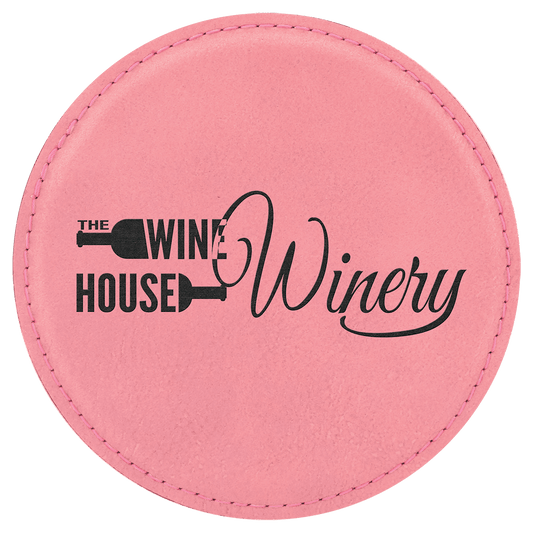Round Pink Engravable Leatherette Coaster - 4"