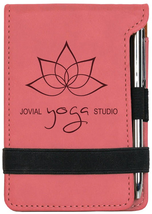 3 1/4" x 4 3/4" Pink Laserable Leatherette Mini Notepad with Pen