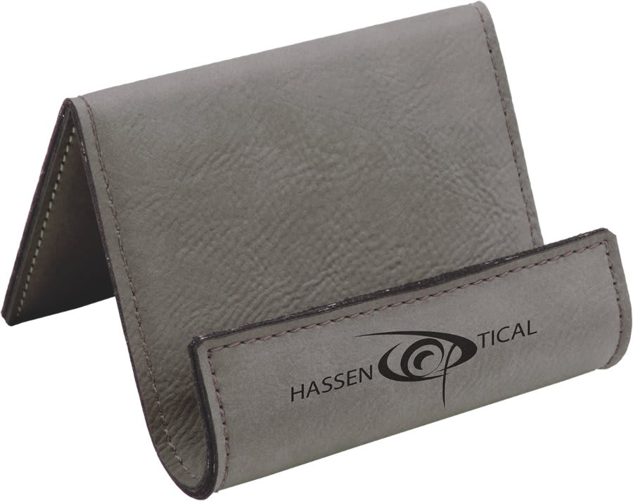 Gray Engravable Leatherette Holder Easel - 3 1/2" x 2 1/2"