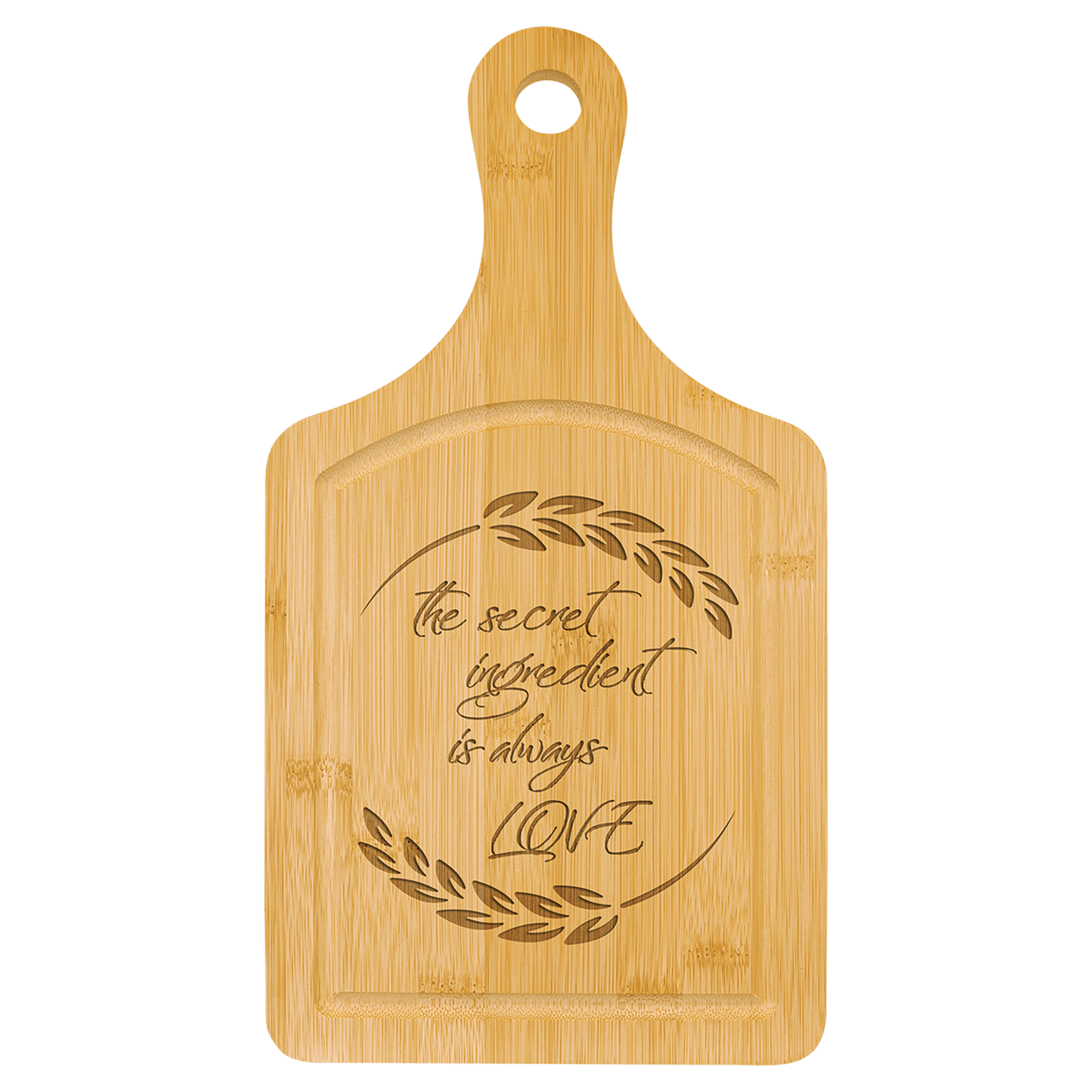 Bamboo Cutting Board Paddle Shape with Drip Ring - 13 1/2" x 7"