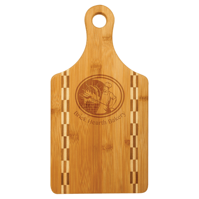 Paddle Shaped Bamboo Cutting Board with Butcher Block Inlay - 13 1/2" x 7"