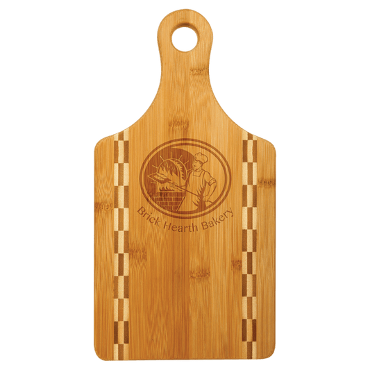 Paddle Shaped Bamboo Cutting Board with Butcher Block Inlay - 13 1/2" x 7"