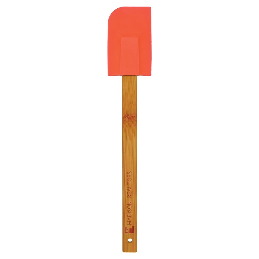 Red Silicone Spatula with Bamboo Handle - 11 3/4"