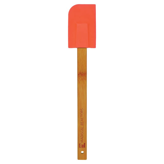 Red Silicone Spatula with Bamboo Handle - 11 3/4"