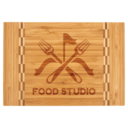 Bamboo Cutting Board with Butcher Block Inlay - 12" x 8 1/4"