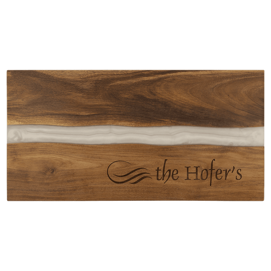 18" x 9" Acacia with White Pearl Resin Serving Board