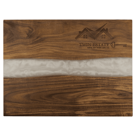 15 3/4" x 11 3/4" Acacia with White Pearl Resin Serving Board