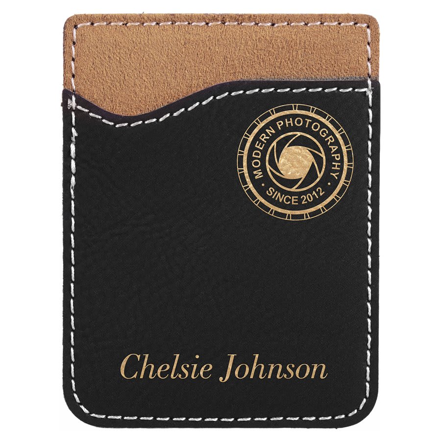 Black/Gold Engravable Leatherette Phone Wallet