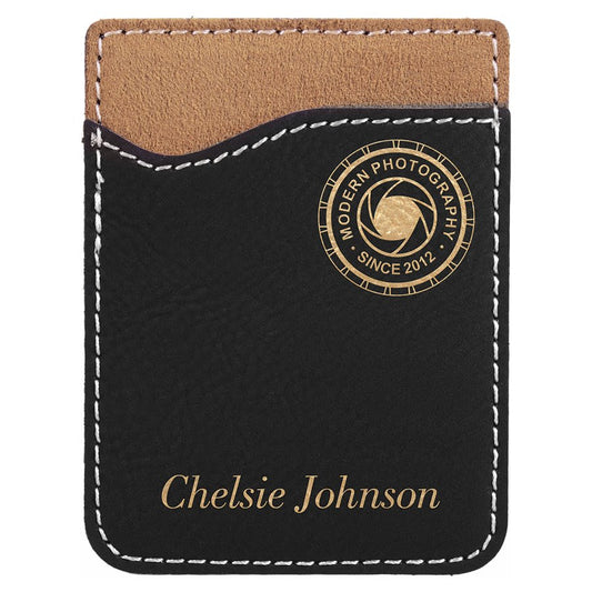 Black/Gold Engravable Leatherette Phone Wallet