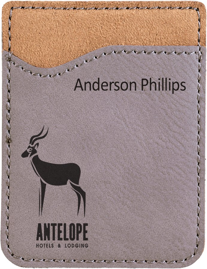 Gray Engravable Leatherette Phone Wallet