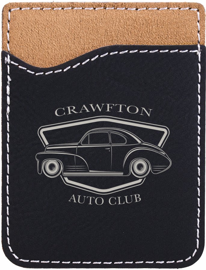 Black/Silver Engravable Leatherette Phone Wallet