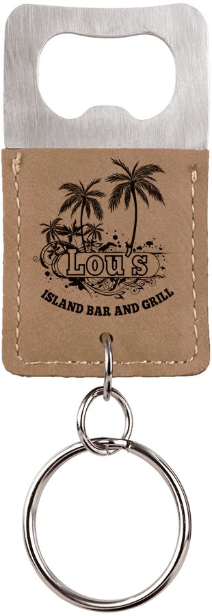 Rectangle Light Brown Engravable Leatherette Bottle Opener Keychain