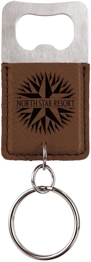 Rectangle Dark Brown Engravable Leatherette Bottle Opener Keychain