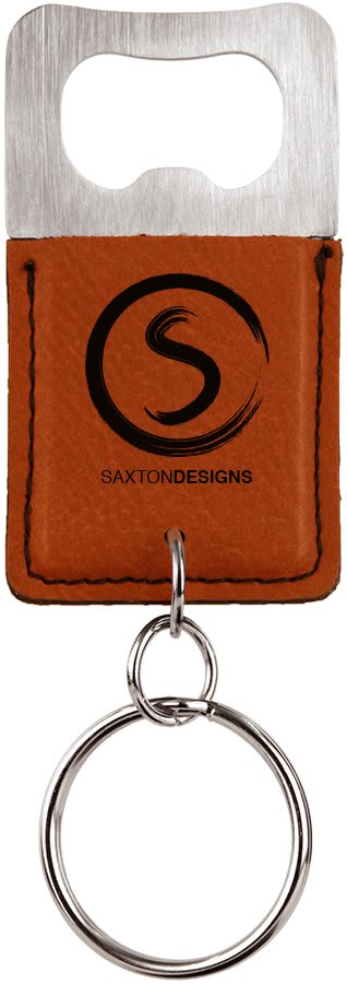 Rectangle Rawhide Engravable Leatherette Bottle Opener Keychain