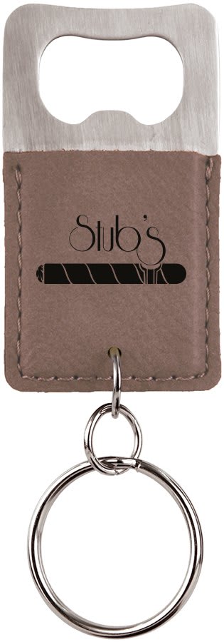 Rectangle Gray Engravable Leatherette Bottle Opener Keychain