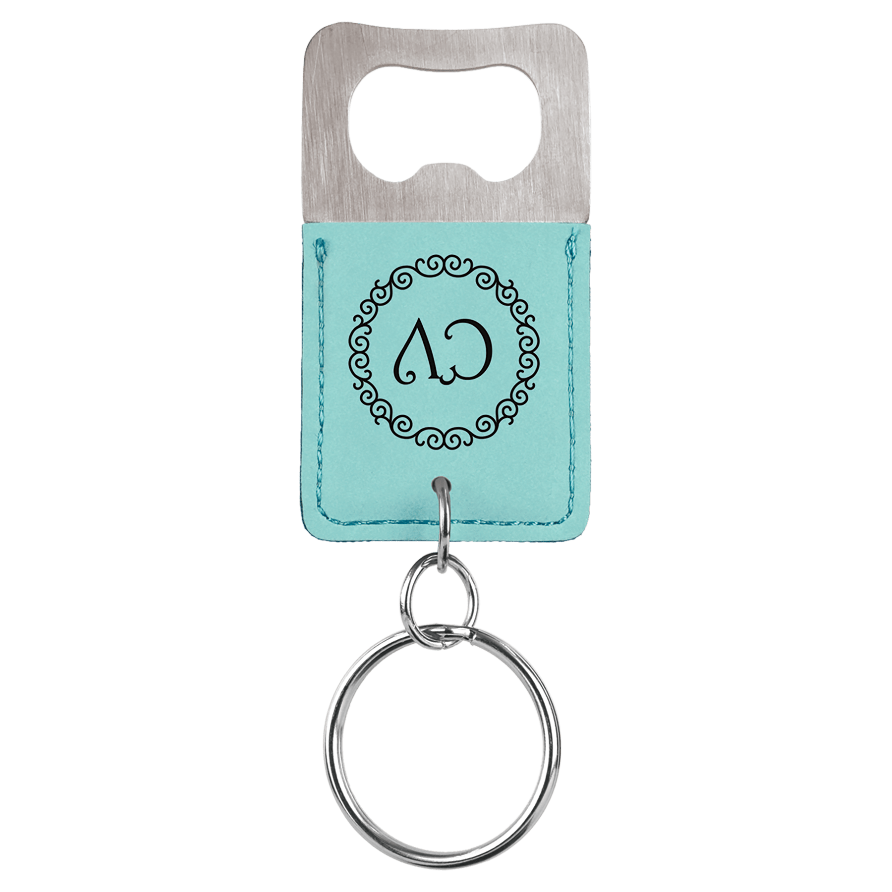 Rectangle Teal Engravable Leatherette Bottle Opener Keychain