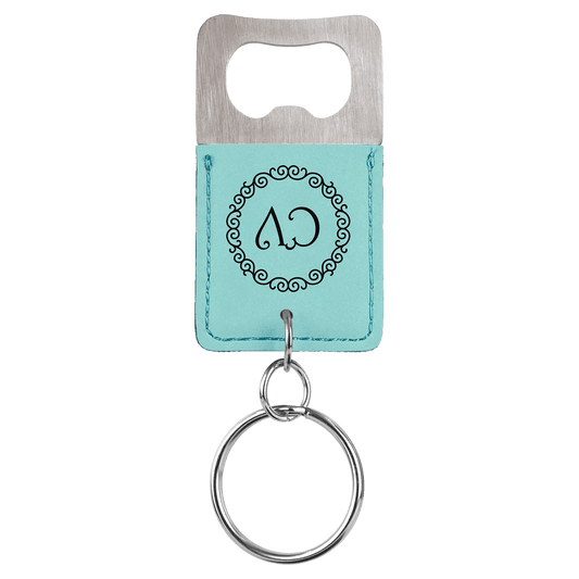 Rectangle Teal Engravable Leatherette Bottle Opener Keychain