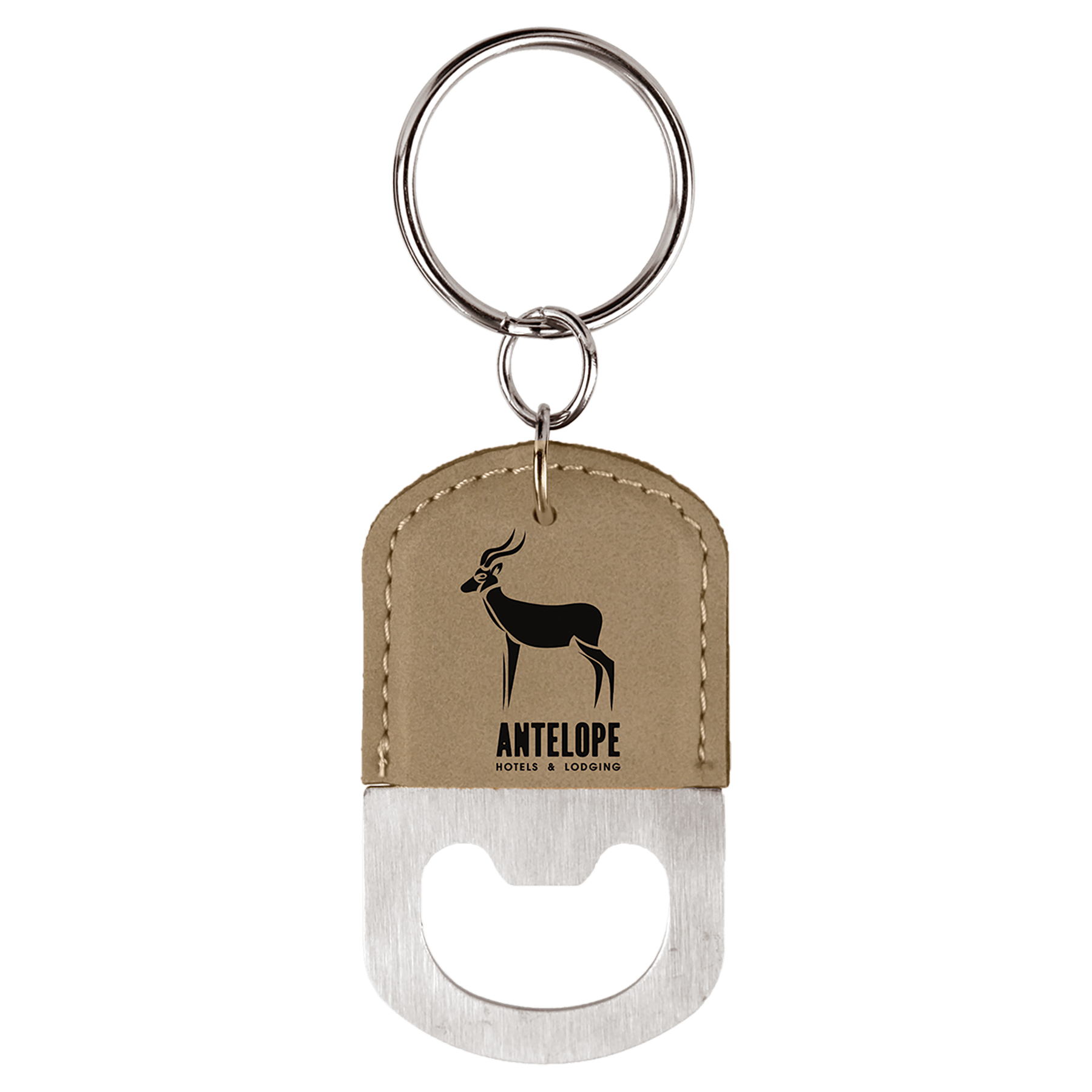 Oval Light Brown Engravable Leatherette Bottle Opener Keychain