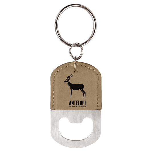 Oval Light Brown Laserable Leatherette Bottle Opener Keychain