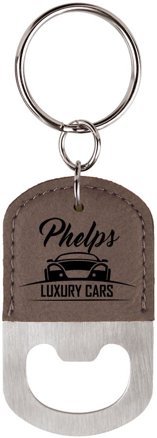 Oval Gray Engravable Leatherette Bottle Opener Keychain