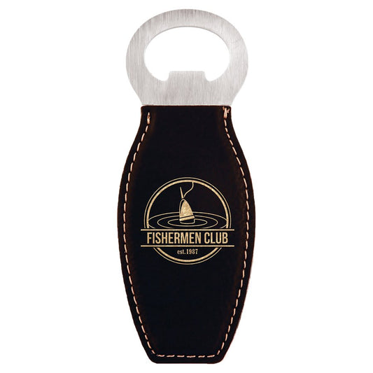Black/Gold Engravable Leatherette Bottle Opener with Magnet