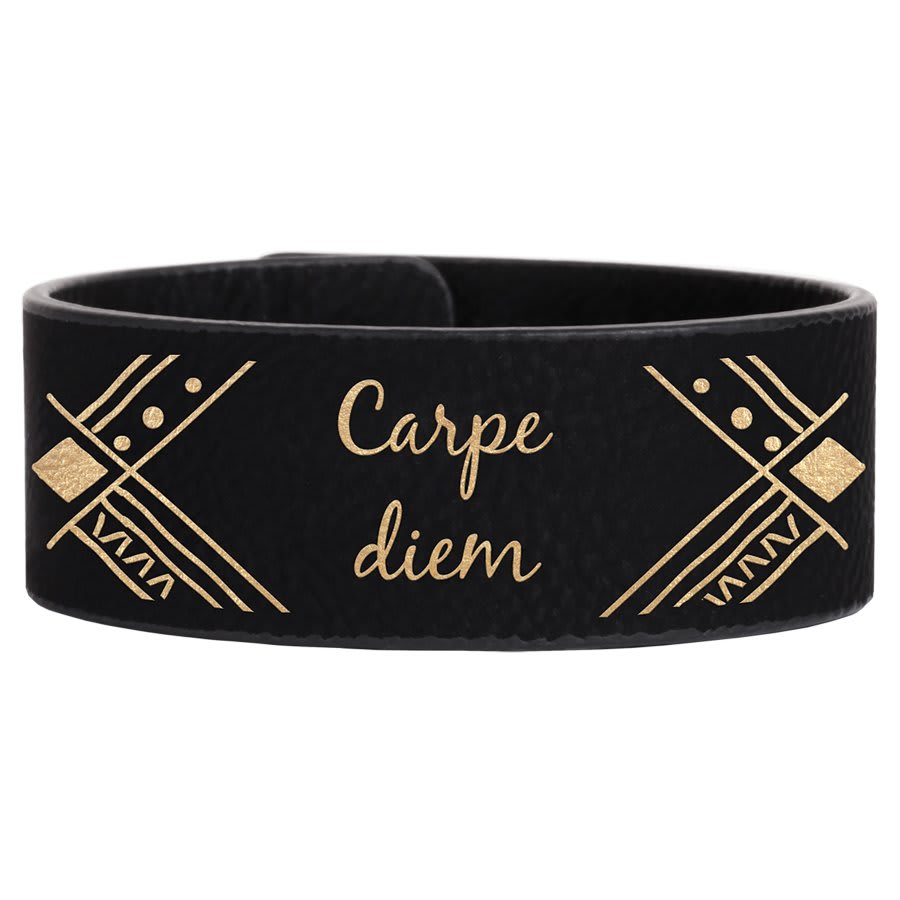 Black/Gold Engravable Leatherette Cuff Bracelet - 9 1/2" x 1"