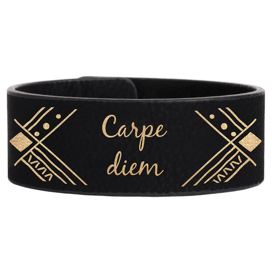 9 1/2" x 1" Black/Gold Laserable Leatherette Cuff Bracelet