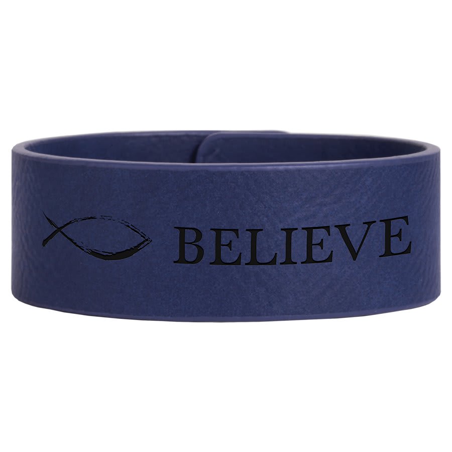 Blue/Black Engravable Leatherette Cuff Bracelet - 9 1/2" x 1"
