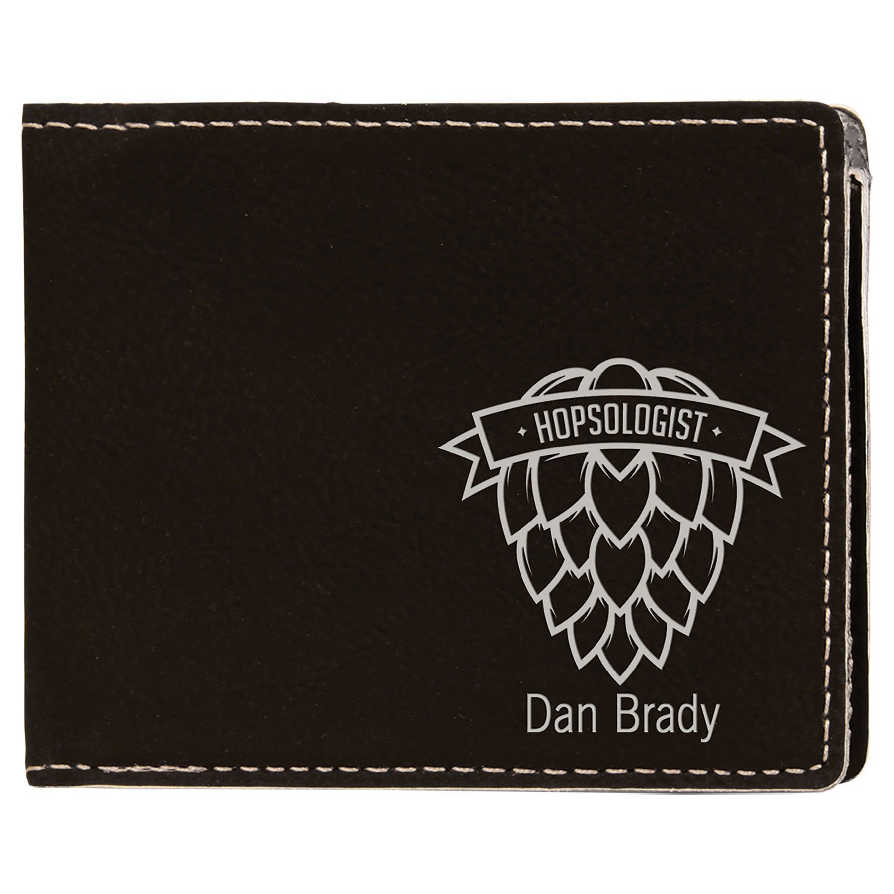 Black/Silver Engravable Leatherette Bifold Wallet - 4 1/2" x 3 1/2"