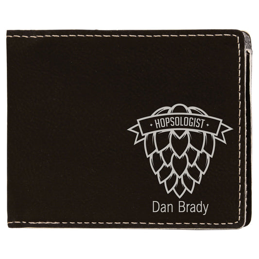 Black/Silver Engravable Leatherette Bifold Wallet - 4 1/2" x 3 1/2"