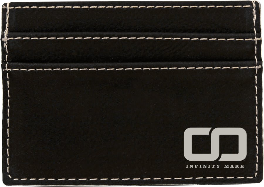 Black/Silver Engravable Leatherette Wallet Clip - 4" x 2 3/4"
