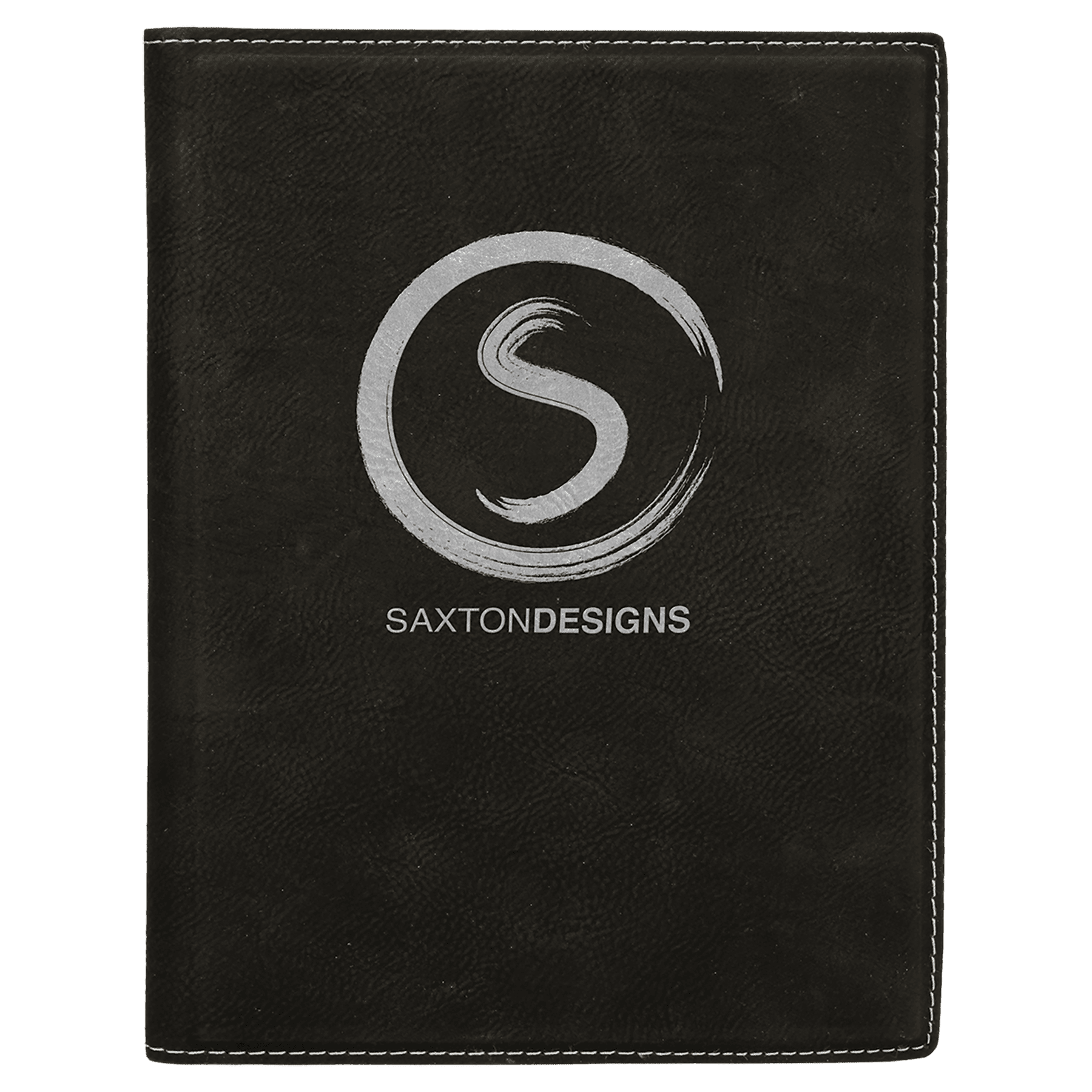 Black/Silver Engravable Leatherette Small Portfolio with Notepad - 7" x 9"
