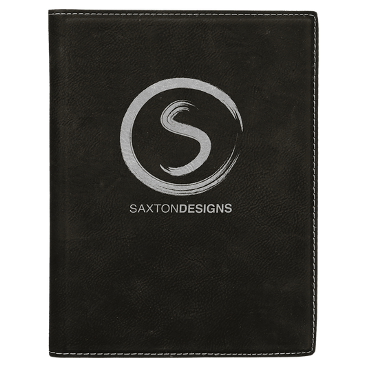 Black/Silver Engravable Leatherette Small Portfolio with Notepad - 7" x 9"
