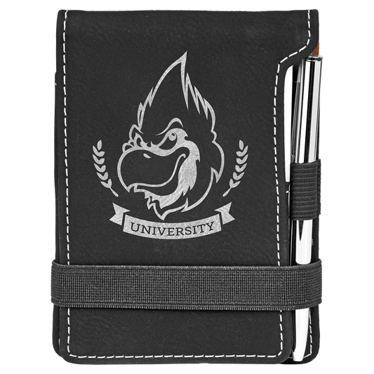 Black/Silver Engravable Leatherette Mini Notepad with Pen - 3 1/4" x 4 3/4"