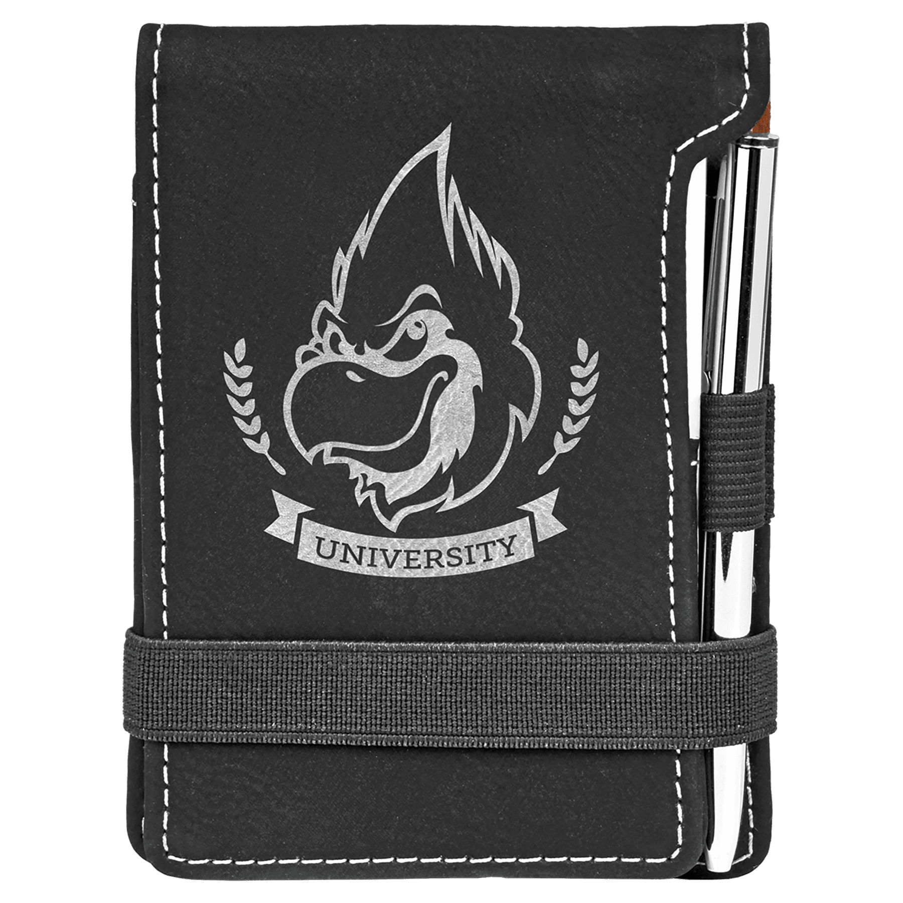 3 1/4" x 4 3/4" Black/Silver Laserable Leatherette Mini Notepad with Pen
