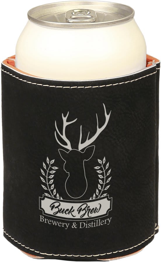 Black/Silver Engravable Leatherette Beverage Holder - 3 3/4"