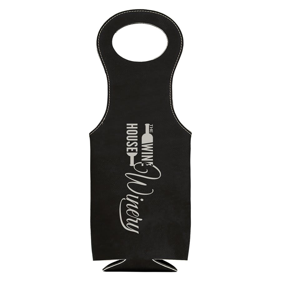 Black/Silver Engravable Leatherette Wine Bag