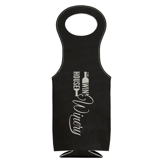 Black/Silver Engravable Leatherette Wine Bag