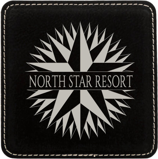 4" x 4" Square Black/Silver Laserable Leatherette Coaster