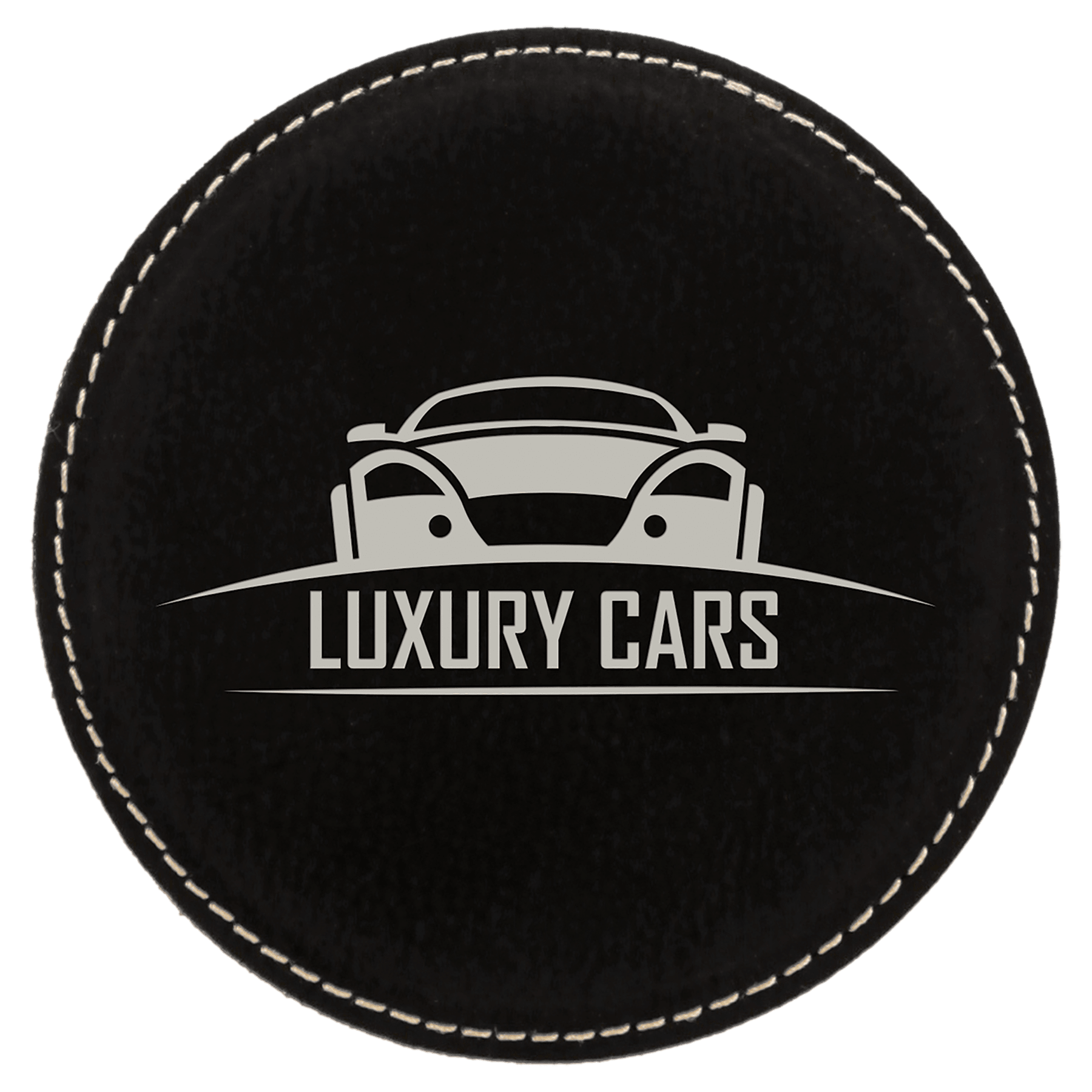 Round Black/Silver Engravable Leatherette Coaster - 4"