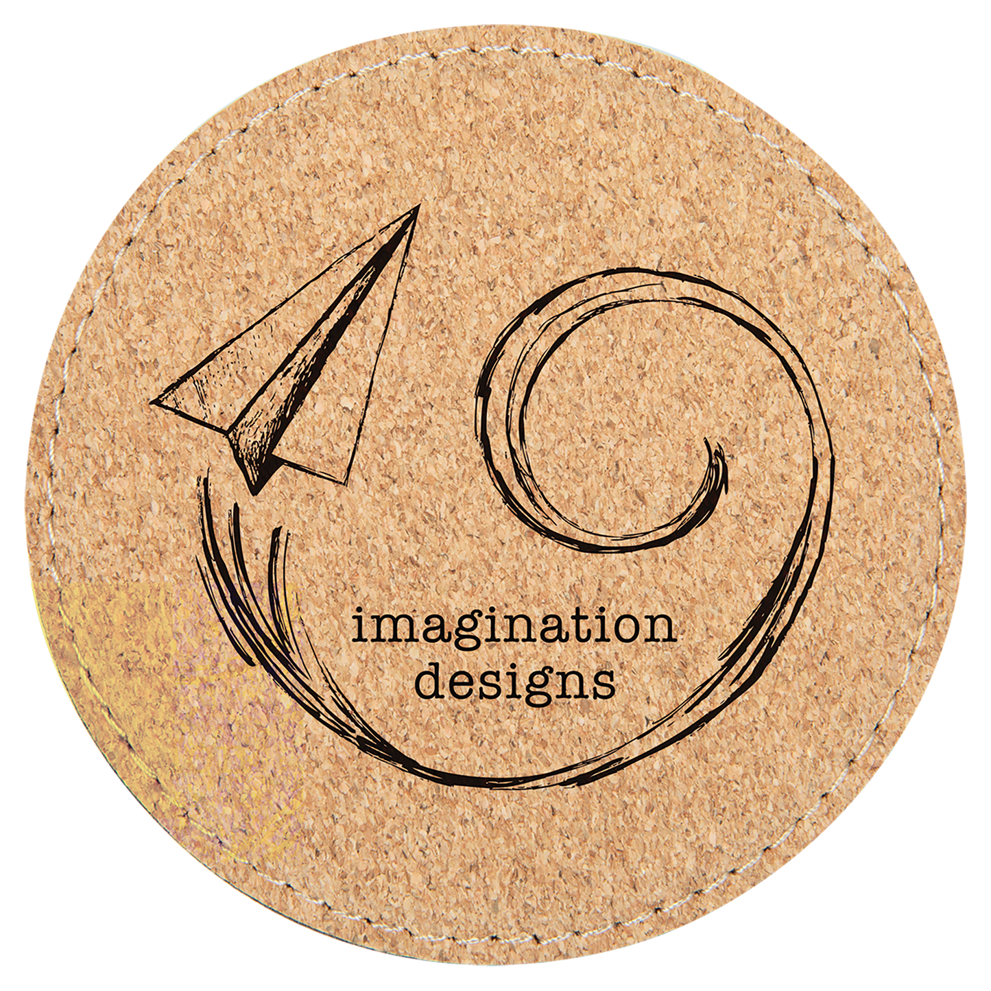 Round Cork Coaster with Stitching - 4"