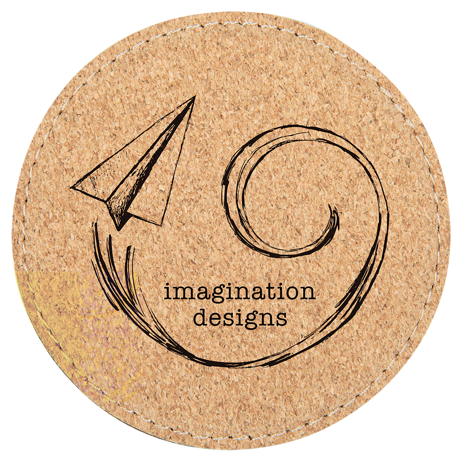 Round Cork Coaster with Stitching - 4"