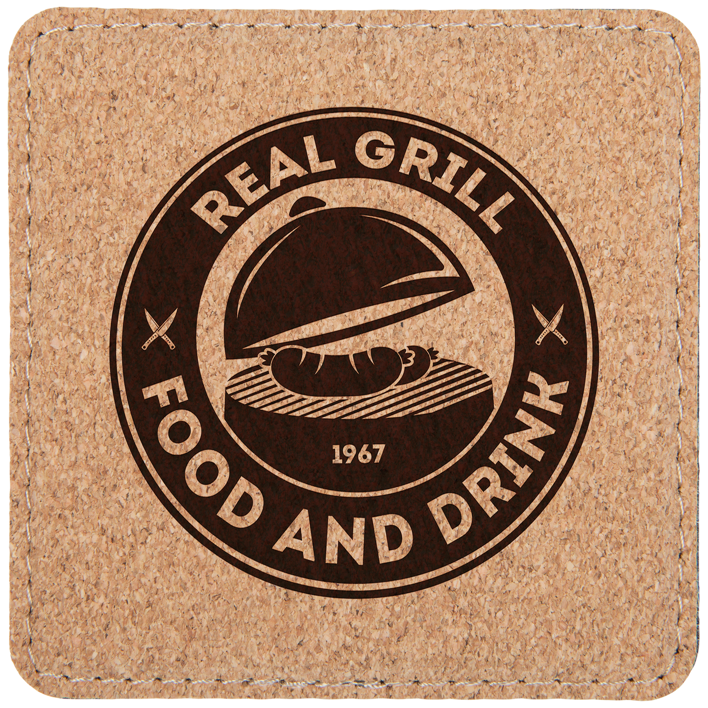 Square Cork Coaster with Stitching - 4" x 4"
