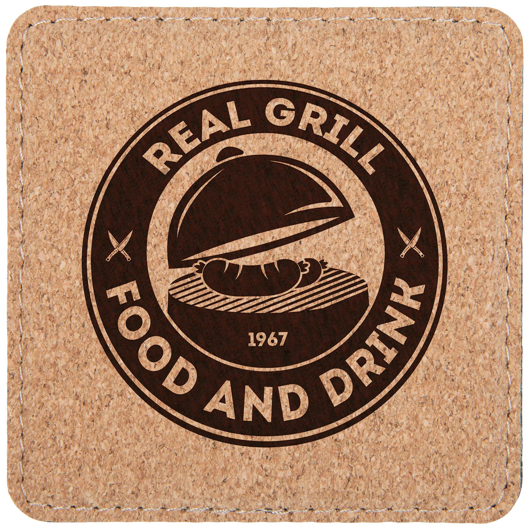 Square Cork Coaster with Stitching - 4" x 4"