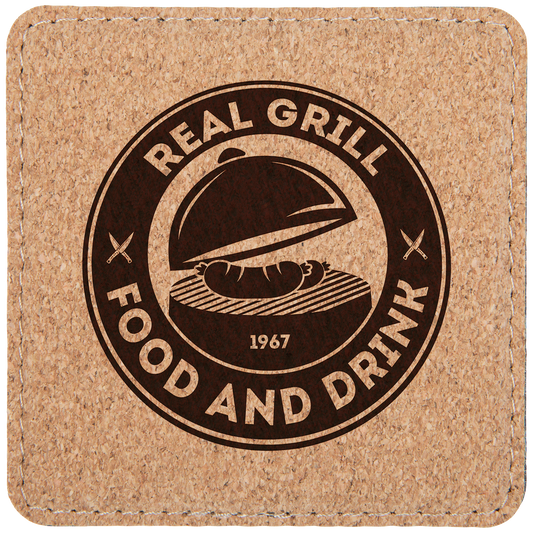Square Cork Coaster with Stitching - 4" x 4"