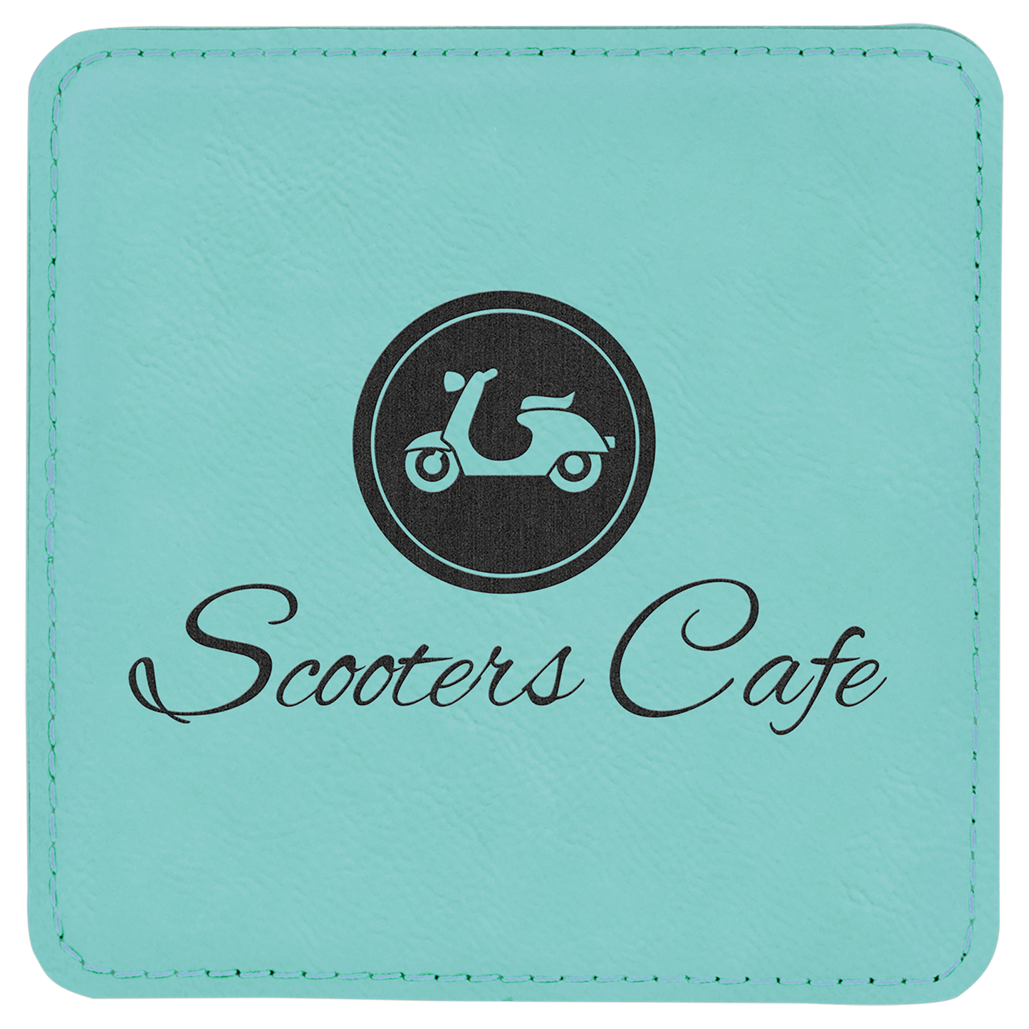 Square Teal Engravable Leatherette Coaster - 4" x 4"