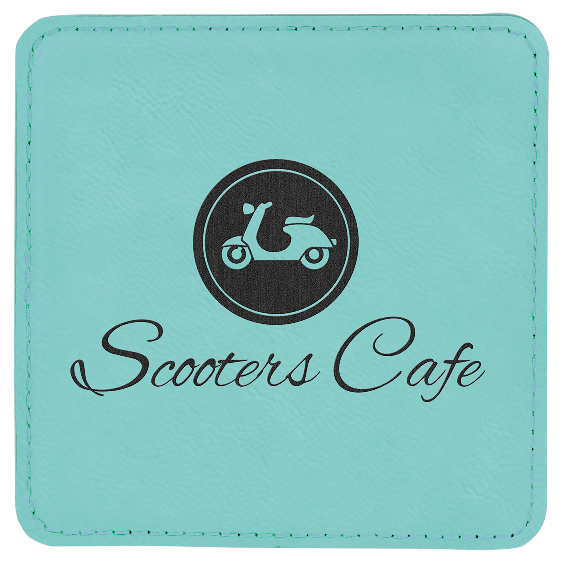 Square Teal Engravable Leatherette Coaster - 4" x 4"