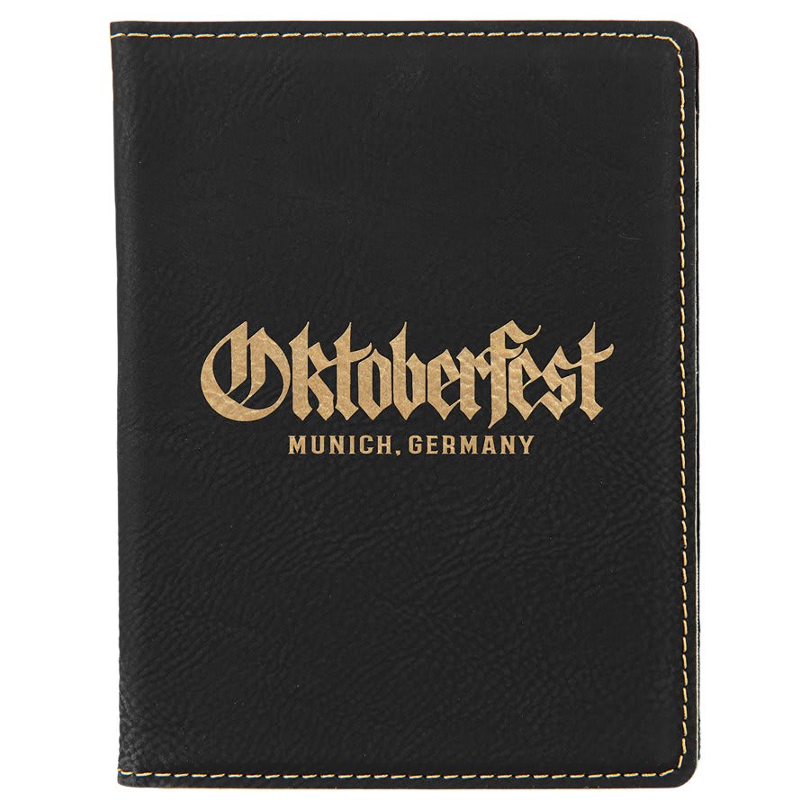 Black/Gold Engravable Leatherette Passport Holder - 4 1/4" x 5 1/2"