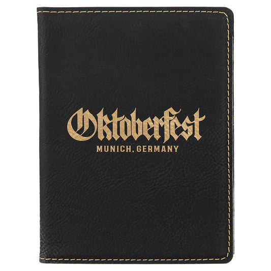 Black/Gold Engravable Leatherette Passport Holder - 4 1/4" x 5 1/2"