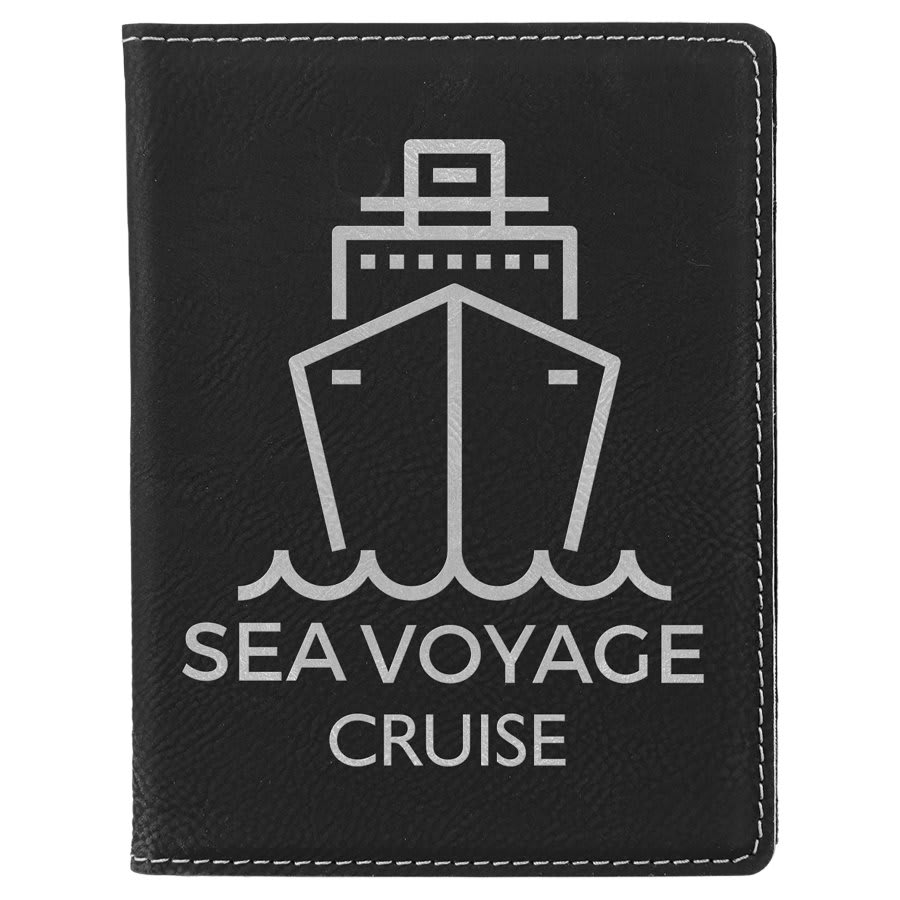 Black/Silver Engravable Leatherette Passport Holder - 4 1/4" x 5 1/2"